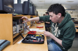 Student Conor Clarke in an electrical workshop at IT Sligo. 