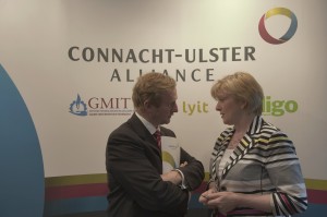 President of IT Sligo, Professor Terri Scott with An Taoiseach Enda Kenny TD at the launch of the Connacht Ulster Alliance. 