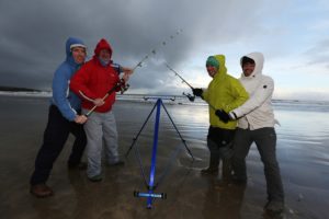 IT Sligo lecturer Kerry Larkin, Ray McDaid from Point Break Surf School and Albert Jublan and Mathieu Durand from Call of the Wild at the IT Sligo/RNLI Sea Angling Competition.
