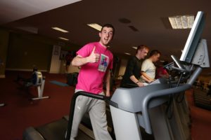 From left to right, students Christy Highland, Tommy Gilroy and David Lynn take part in the ‘Try a Tri’ event organised by students of the Bachelor of Business in Recreation and Leisure at the Clarion Hotel. 