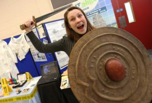 Rita Mhig Fhionnghaile at the Archaeology stand at the STEM Subject Showcase in IT Sligo as part of Enterprise & Innovation Week. 