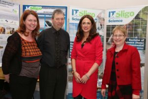 Sheila Gilheanny, Institute of Physics, Dr Jerry Bird, Head of School of Science, Ramona Nicholas, Dragon's Den and owner of Cara Pharmacy and Mary Hough, Director of Sligo Education Centre at the STEM Subject Showcase.
