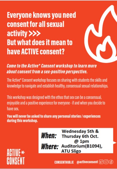 Active Consent workshops 5th and 6th October at 1pm